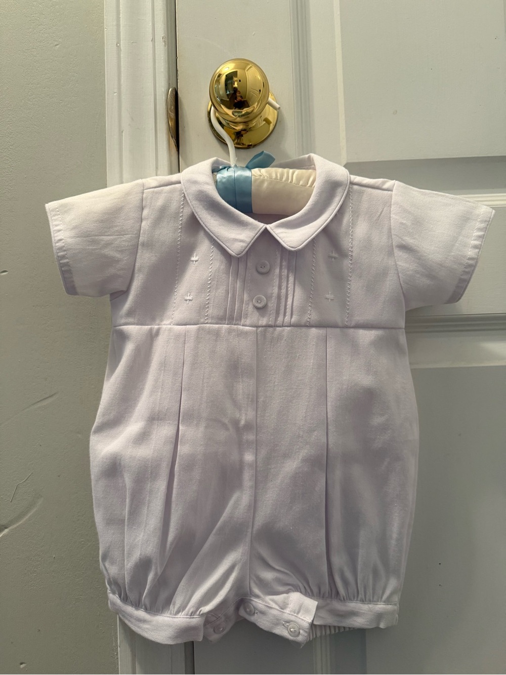 Will’Beth infant boys white romper, size 3-6 months NWT